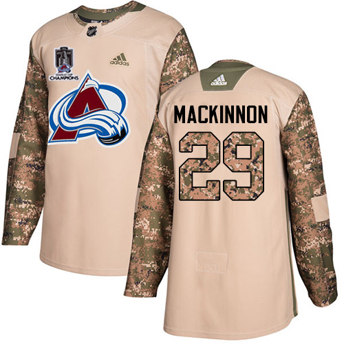 Adidas Colorado Avalanche #29 Nathan MacKinnon Camo Authentic Youth 2022 Stanley Cup Champions Veterans Day Stitched NHL Jersey Youth->colorado avalanche->NHL Jersey