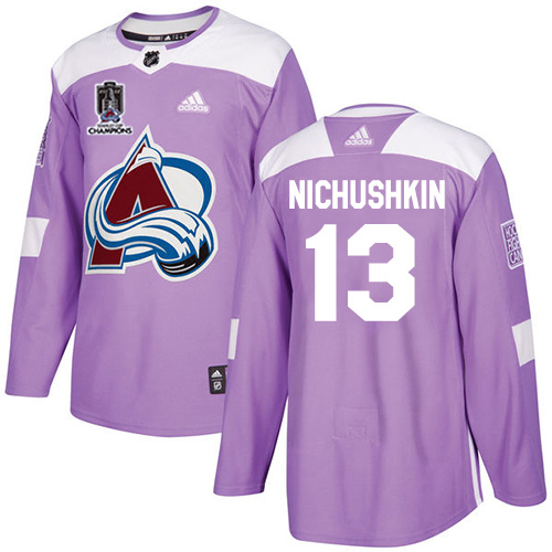 Adidas Colorado Avalanche #13 Valeri Nichushkin Purple Youth 2022 Stanley Cup Champions Authentic Fights Cancer Stitched NHL Jersey Youth->colorado avalanche->NHL Jersey