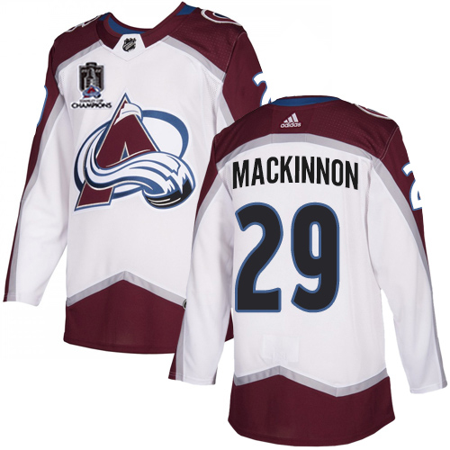 Adidas Colorado Avalanche #29 Nathan MacKinnon White Youth 2022 Stanley Cup Champions Road Authentic Stitched NHL Jersey Youth->women nhl jersey->Women Jersey