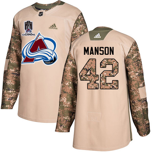 Adidas Colorado Avalanche #42 Josh Manson Camo Authentic Youth 2022 Stanley Cup Champions Veterans Day Stitched NHL Jersey Youth->women nhl jersey->Women Jersey