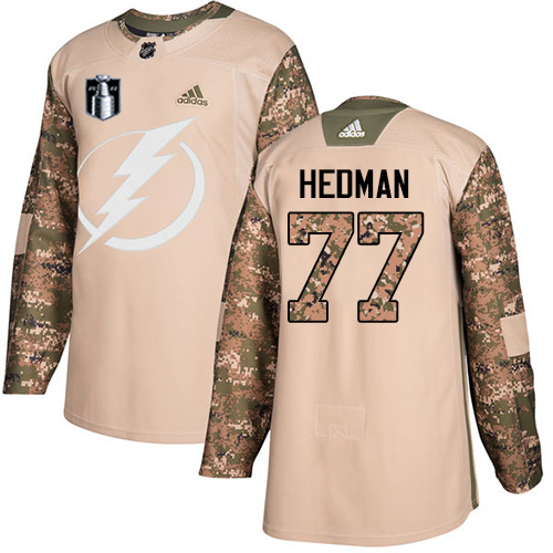 Adidas Tampa Bay Lightning #77 Victor Hedman Camo Authentic 2022 Stanley Cup Final Patch Youth Veterans Day Stitched NHL Jersey Youth->tampa bay lightning->NHL Jersey