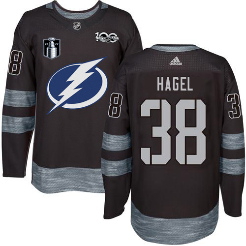 Adidas Tampa Bay Lightning #38 Brandon Hagel Black 2022 Stanley Cup Final Patch 100th Anniversary Stitched Youth NHL Jersey Youth->tampa bay lightning->NHL Jersey