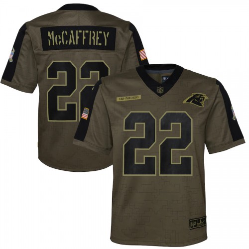 Carolina Carolina Panthers #22 Christian McCaffrey Olive Nike Youth 2021 Salute To Service Game Jersey Youth->youth nfl jersey->Youth Jersey