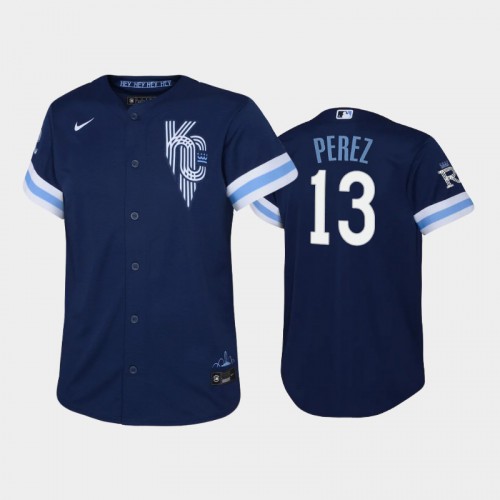 Kansas City Kansas City Royals #13 Salvador Perez Youth Replica 2022 City Connect Navy Jersey Youth->kansas city royals->MLB Jersey
