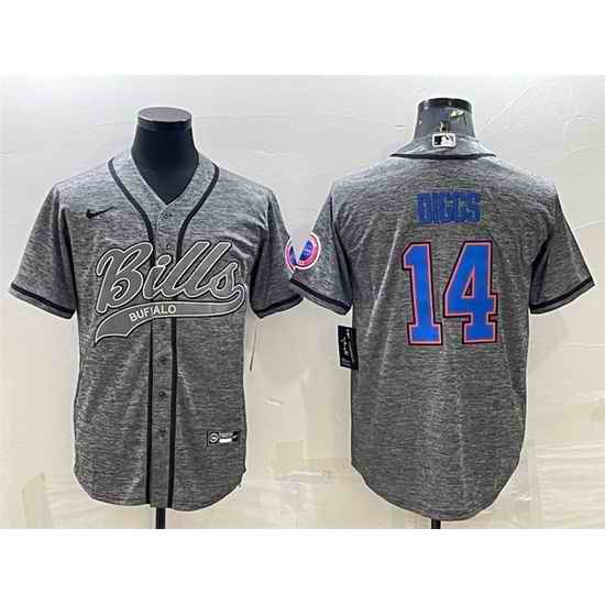 Men Buffalo Bills #14 Stefon Diggs Grey With Patch Cool Base Stitched Baseball Jersey->detroit lions->NFL Jersey