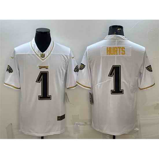 Men Philadelphia Eagles #1 Jalen Hurts White Gold Limited Stitched Jersey->new york giants->NFL Jersey