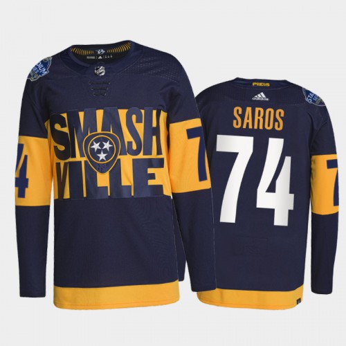 Adidas Nashville Predators #74 Juuse Saros Men’s 2022 Stadium Series Authentic NHL Jersey – Navy Men’s->youth nhl jersey->Youth Jersey