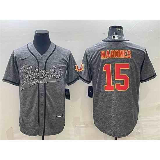 Men Kansas City Chiefs #15 Patrick Mahomes Grey With Patch Cool Base Stitched Baseball Jersey->denver broncos->NFL Jersey