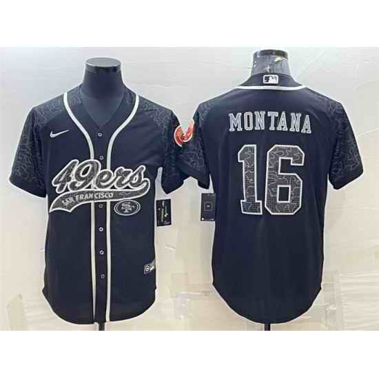 Men San Francisco 49ers #16 Joe Montana Black Reflective With Patch Cool Base Stitched Baseball Jersey->pittsburgh steelers->NFL Jersey