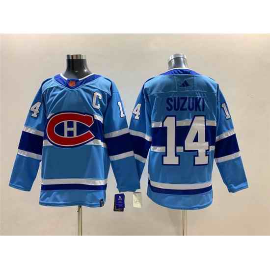 Men Montreal Canadiens #14 Nick Suzuki 2022 23 Reverse Retro Stitched Jersey->minnesota wild->NHL Jersey