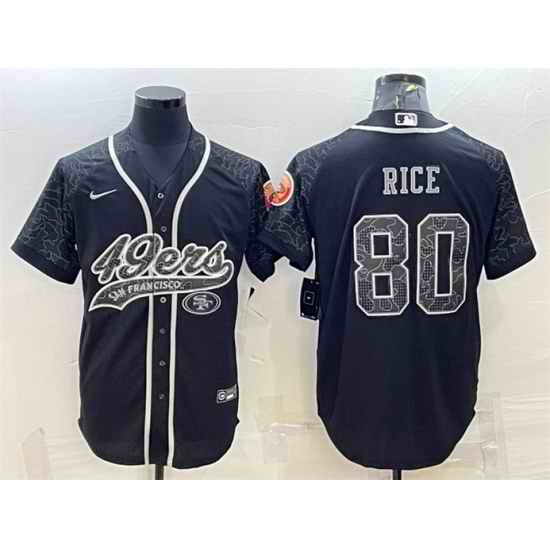 Men San Francisco 49ers #80 Jerry Rice Black Reflective With Patch Cool Base Stitched Baseball Jersey->san francisco 49ers->NFL Jersey