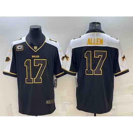Men Buffalo Bills #17 Josh Allen Black Gold With C Patch Thanksgiving Vapor Untouchable Limited Stitched Jersey->buffalo bills->NFL Jersey
