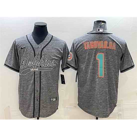 Men Miami Dolphins #1 Tua Tagovailoa Grey With Patch Cool Base Stitched Baseball Jersey->los angeles rams->NFL Jersey