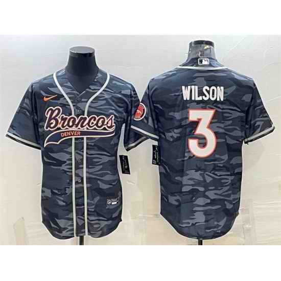 Men Denver Broncos #3 Russell Wilson Grey Camo With Patch Cool Base Stitched Baseball Jersey->dallas cowboys->NFL Jersey