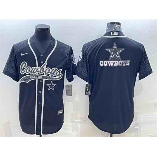 Men Dallas Cowboys Black Reflective Team Big Logo With Patch Cool Base Stitched Baseball Jersey->dallas cowboys->NFL Jersey