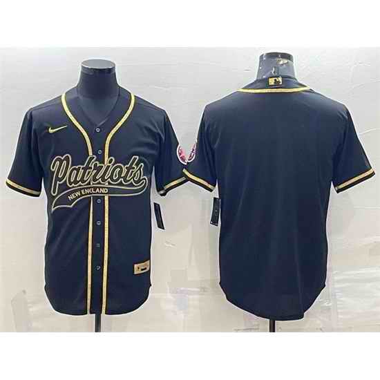 Men New England Patriots Blank Black Gold With Patch Cool Base Stitched Baseball Jersey->new england patriots->NFL Jersey