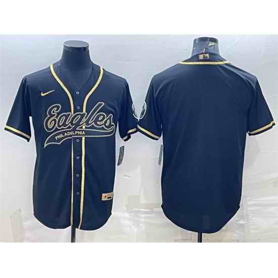 Men Philadelphia Eagles Blank Black Gold With Patch Cool Base Stitched Baseball Jersey->philadelphia eagles->NFL Jersey