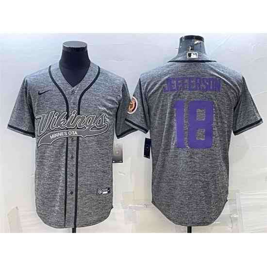 Men Minnesota Vikings #18 Justin Jefferson Grey With Patch Cool Base Stitched Baseball Jersey->miami dolphins->NFL Jersey