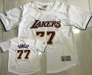 Mens Los Angeles Lakers #77 Luka Doncic White Short Sleeved AU Throwback Jersey Dzhi->los angeles lakers->NBA Jersey