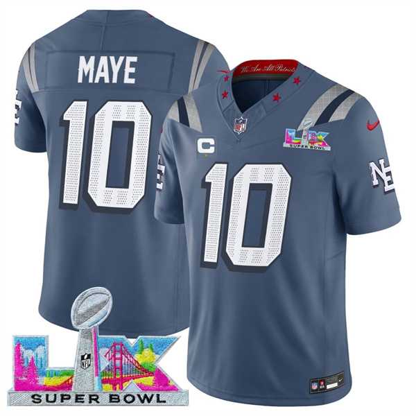 Men%27s New England Patriots #10 Drake Maye Storm Blue 2025 F.U.S.E. Super Bowl LX Patch And 1-Star C Patch %27Rivalries%27 Vapor Limited Stitched Jersey->new england patriots->NFL Jersey