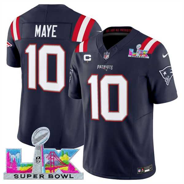 Men%27s New England Patriots #10 Drake Maye Navy 2025 F.U.S.E. Super Bowl LX Patch And 1-Star C Patch Vapor Limited Stitched Jersey->new england patriots->NFL Jersey