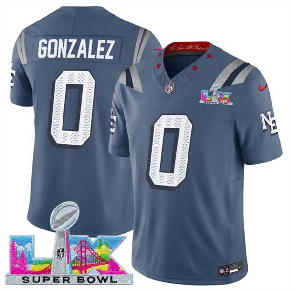 Men%27s New England Patriots #0 Christian Gonzalez Storm Blue 2025 F.U.S.E. Super Bowl LX Patch %27Rivalries%27 Vapor Limited Stitched Jersey->new england patriots->NFL Jersey