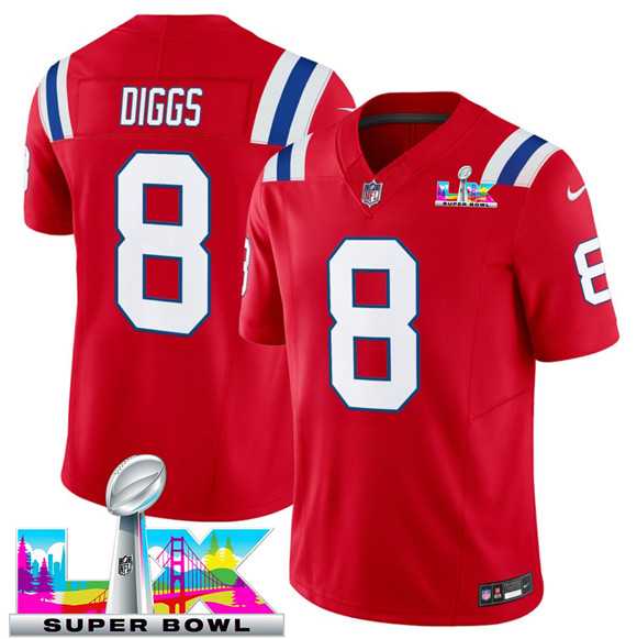 Men%27s New England Patriots #8 Stefon Diggs Red 2025 F.U.S.E. Super Bowl LX Patch Vapor Limited Stitched Jersey->new england patriots->NFL Jersey