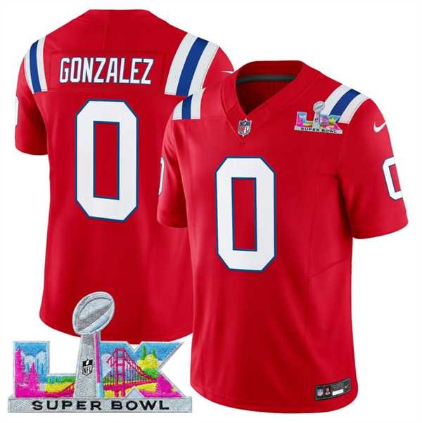 Men%27s New England Patriots #0 Christian Gonzalez Red 2025 F.U.S.E. Super Bowl LX Patch Vapor Limited Stitched Jersey->denver broncos->NFL Jersey