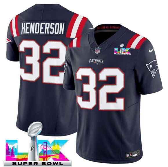 Men%27s New England Patriots #32 TreVeyon Henderson Navy 2025 F.U.S.E. Super Bowl LX Patch Limited Stitched Jersey->new england patriots->NFL Jersey