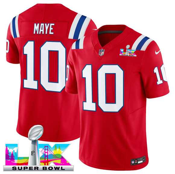 Men%27s New England Patriots #10 Drake Maye Red 2025 F.U.S.E. Super Bowl LX Patch Vapor Limited Stitched Jersey->new england patriots->NFL Jersey