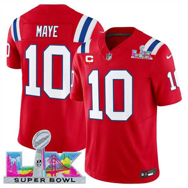Men%27s New England Patriots #10 Drake Maye Red 2025 F.U.S.E. Super Bowl LX Patch And 1-Star C Patch Vapor Limited Stitched Jersey->new england patriots->NFL Jersey