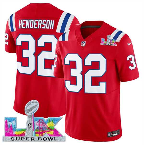 Men%27s New England Patriots #32 TreVeyon Henderson Red 2025 F.U.S.E. Super Bowl LX Patch Vapor Limited Stitched Jersey->new england patriots->NFL Jersey