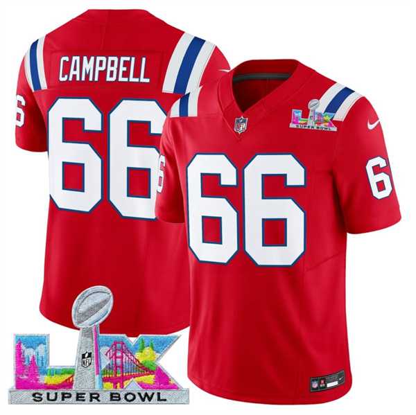 Men%27s New England Patriots #66 Will Campbell Red 2025 F.U.S.E. Super Bowl LX Patch Vapor Limited Stitched Jersey->new england patriots->NFL Jersey