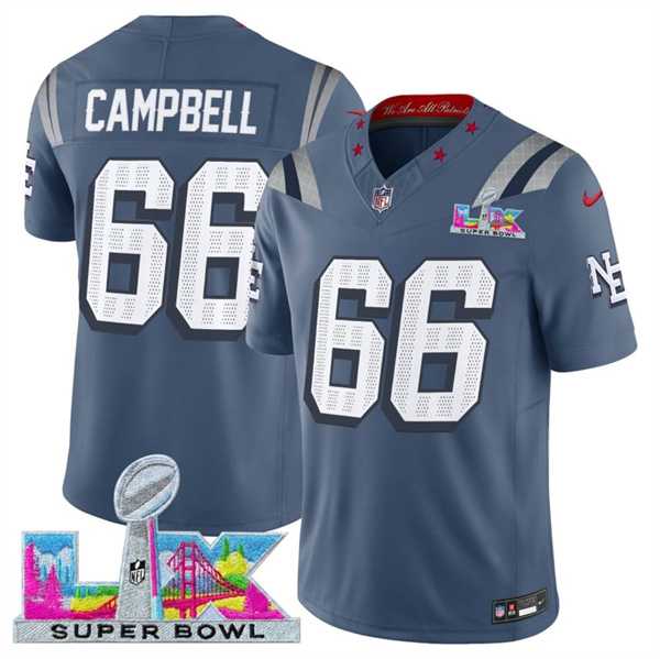 Men%27s New England Patriots #66 Will Campbell Storm Blue 2025 F.U.S.E. Super Bowl LX Patch %27Rivalries%27 Vapor Limited Stitched Jersey->new england patriots->NFL Jersey