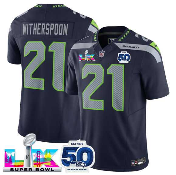 Men%27s Seattle Seahawks #21 Devon Witherspoon Navy 2025 F.U.S.E. Super Bowl LX Patch And 50th Season Patch Vapor Limited Stitched Jersey->seattle seahawks->NFL Jersey