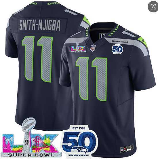Men%27s Seattle Seahawks #11 Jaxon Smith-Njigba Navy 2025 F.U.S.E. Super Bowl LX Patch And 50th Season Patch Vapor Limited Stitched Jersey->seattle seahawks->NFL Jersey