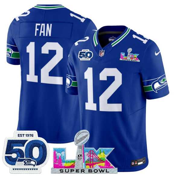 Men%27s Seattle Seahawks #12 Fan Royal 2025 F.U.S.E. Super Bowl LX Patch And 50th Season Patch Vapor Throwback Limited Stitched Jersey->seattle seahawks->NFL Jersey