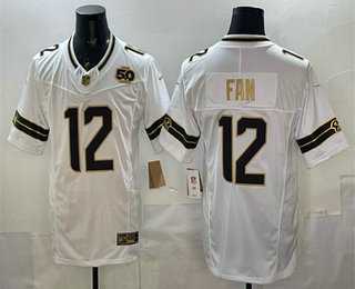 Men%27s Seattle Seahawks #12 Fan White Gold 2025 FUSE 50th Season Patch Limited Stitched Jersey->seattle seahawks->NFL Jersey