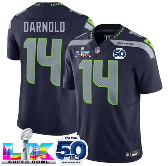Men%27s Seattle Seahawks #14 Sam Darnold Navy 2025 F.U.S.E. Super Bowl LX Patch And 50th Season Patch Vapor Limited Stitched Jersey->seattle seahawks->NFL Jersey