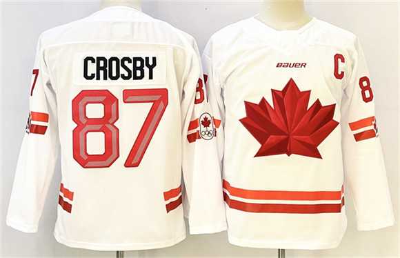 Mens Canada Hockey #87 Sidney Crosby White With C Patch Stitched Jersey->olympics canada jerseys->NHL Jersey