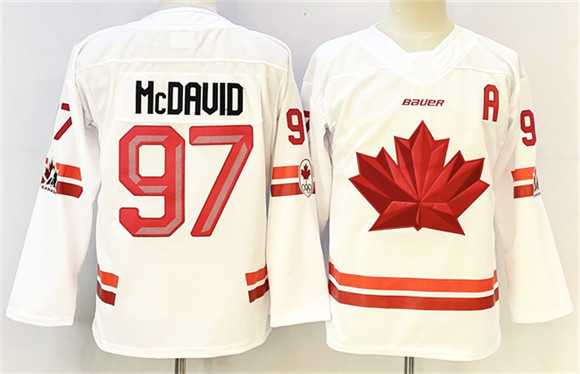Mens Canada Hockey #97 Connor McDavid White With A Patch Stitched Jersey->olympics canada jerseys->NHL Jersey