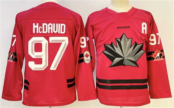 Mens Canada Hockey #97 Connor McDavid Red With A Patch Stitched Jersey->olympics canada jerseys->NHL Jersey