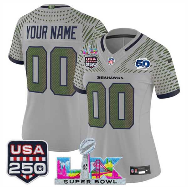 Women%27s Seattle Seahawks Active Player Custom Gray 2025 F.U.S.E. Super Bowl LX & US 250th anniversary Patch And 50th Season Patch Rivalries Vapor Limited Stitched Jersey->olympics canada jerseys->NHL Jersey