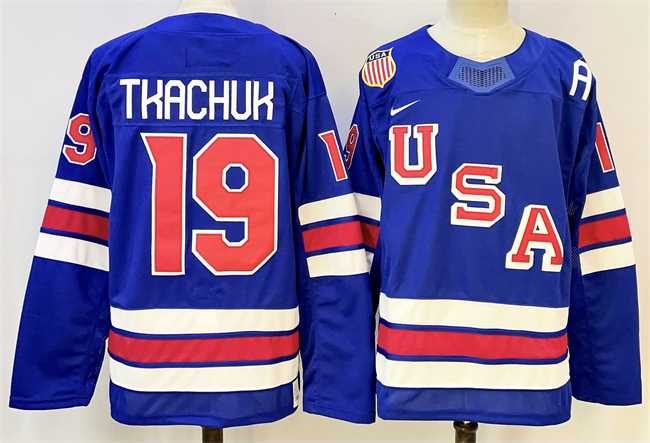 Mens USA #19 Matthew Tkachuk Royal 2025-2026 Stitched Jersey->olympics usa jerseys->NHL Jersey