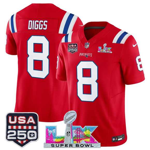 Men%27s New England Patriots #8 Stefon Diggs Red 2025 F.U.S.E. Super Bowl LX Patch And USA 250%27 Patch Vapor Limited Stitched Jersey->new england patriots->NFL Jersey