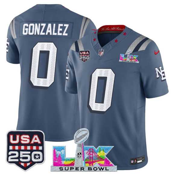 Men%27s New England Patriots #0 Christian Gonzalez Storm Blue 2025 F.U.S.E. Super Bowl LX & USA 250%27 Patch %27Rivalries%27 Vapor Limited Stitched Jersey->new england patriots->NFL Jersey