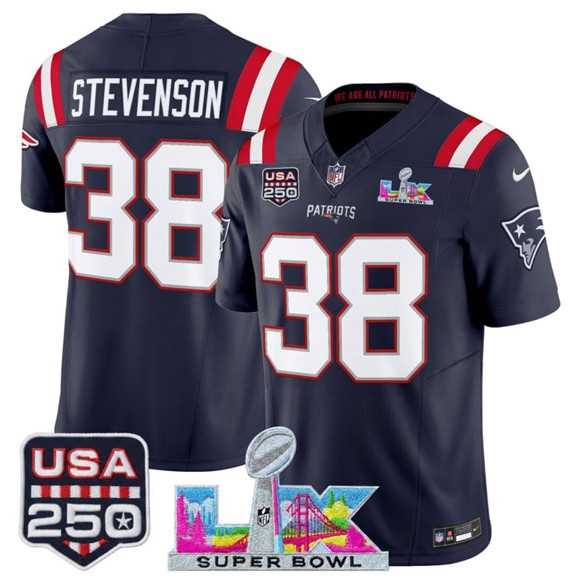 Men%27s New England Patriots #38 Rhamondre Stevenson Navy 2025 F.U.S.E. Super Bowl LX Patch And USA 250%27 Patch Vapor Limited Stitched Jersey->new england patriots->NFL Jersey