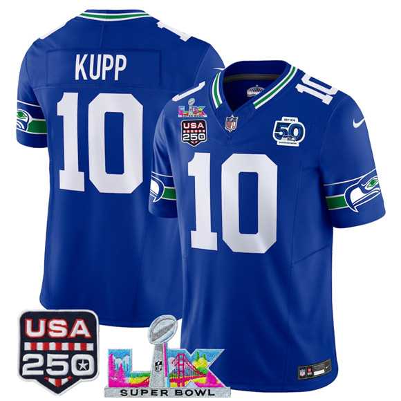 Men%27s Seattle Seahawks #10 Cooper Kupp Royal 2025 F.U.S.E. Super Bowl LX Patch And 50th Season Patch Vapor Throwback Limited Stitched Jersey->seattle seahawks->NFL Jersey