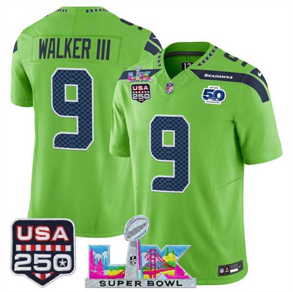 Men%27s Seattle Seahawks #9 Kenneth Walker III Green 2025 F.U.S.E. Super Bowl LX Patch And 50th Season & USA 250%27 Patch Vapor Limited Stitched Jersey->seattle seahawks->NFL Jersey