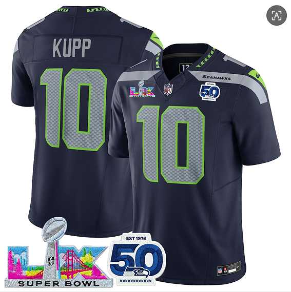 Men%27s Seattle Seahawks #10 Cooper Kupp Navy 2025 F.U.S.E. Super Bowl LX Patch And 50th Season Vapor Limited Stitched Jersey->seattle seahawks->NFL Jersey